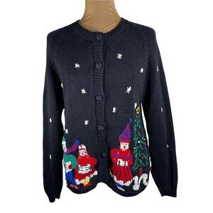 Bryn Connelly Vintage Christmas Carolers Button Front Knit Sweater Size M Medium
